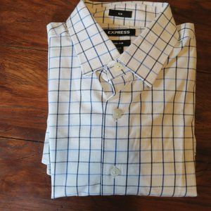 Express Men's Dress Shirt Slim (White/Blue/Grey) XS